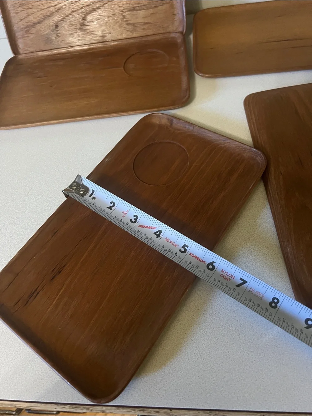 MCM 60-70s Wooden Snack Trays with Cup Indent vintage set of 5